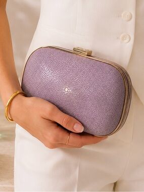 Anya Hindmarch Genuine Stingray Clutch | Lavender & Gold Shagreen Evening Bag